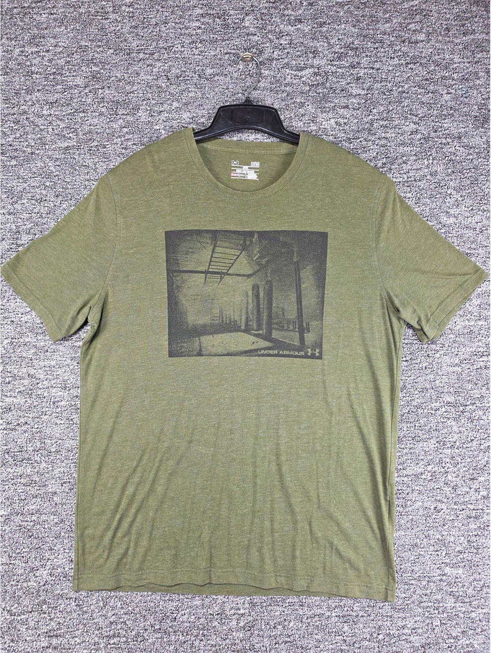 Under Armour HeatGear Men's Green Graphic Logo Crew Neck T-Shirt Size L